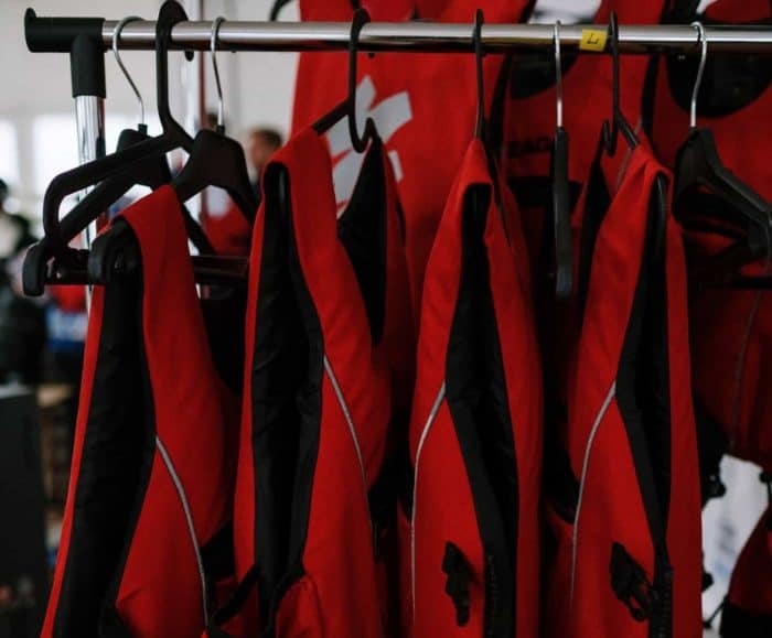 Life Jackets and PFDs Hanging Up