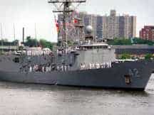 Navy Ship approaching dock