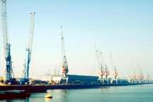 A port with container cranes