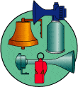 Illustration of signaling devices, including bell, aerasol air horn, electric-powered air horn, and whistle.