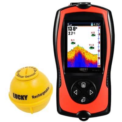 Bottom Contour Color HD Display Ovetour Portable Rechargeable Fish Finder 105 Degrees Wireless Sonar Sensor Fishfinder Depth Locator with Fish Size Water Temperature 