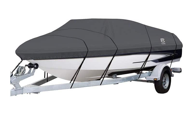 210D Heavy Duty Boat Cover Waterproof Oxford Fabric Boat Cover Trailerable Boat Cover Windproof Waterproof for V-Hul Tri-Hull Runabout Ideal for Outdoor Use 